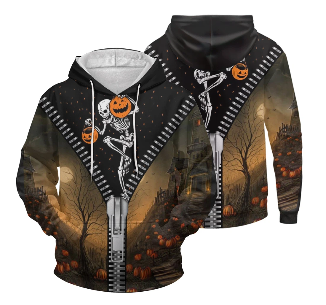 Personalized Skull Pumpkin Halloween Sk-3dh- Ps - 3D Printed Pullover Hoodie