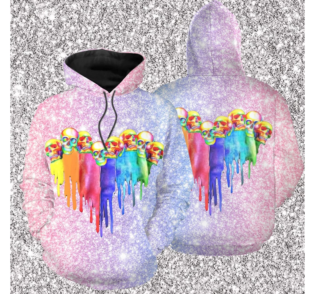 Personalized Colorful Skull Melting Gilter Sk-3dh-ps - 3D Printed Pullover Hoodie