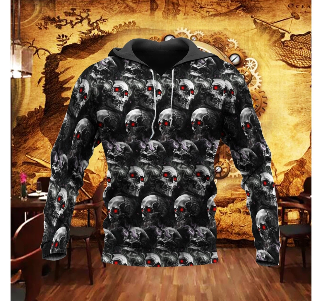 Personalized Skull Smoke Red Eyes Sk-3dh-qs - 3D Printed Pullover Hoodie