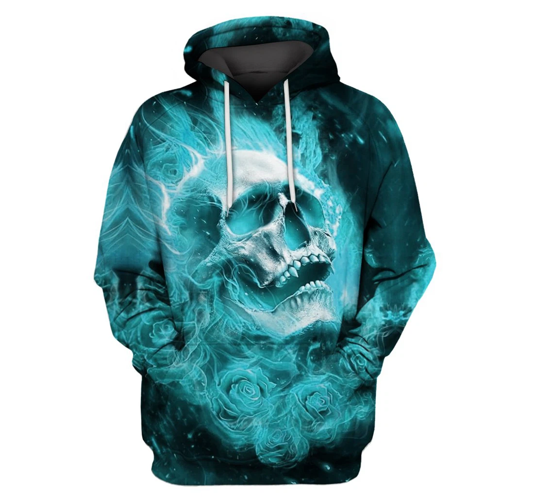 Personalized Skull Roses Fire Sk-3dh- - 3D Printed Pullover Hoodie