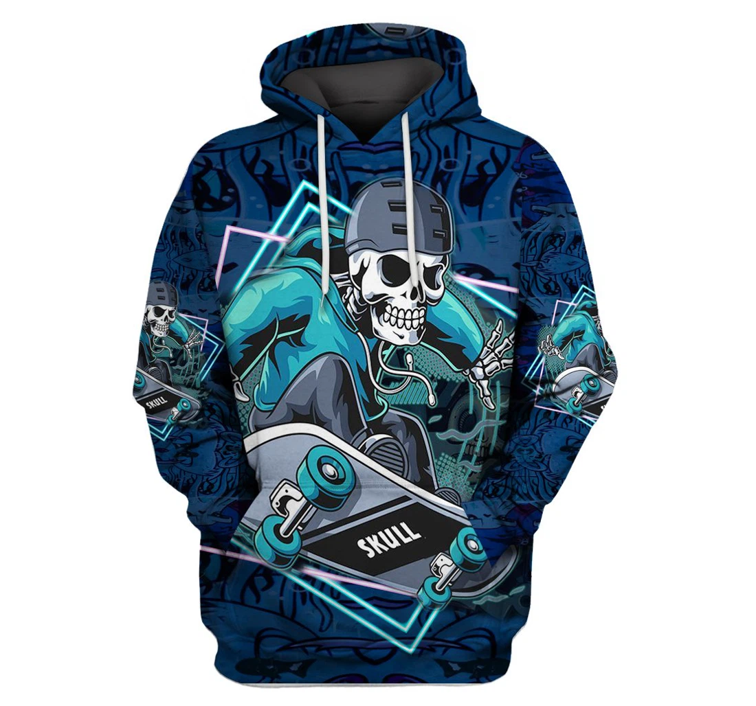 Personalized Skull Skateboard Sk-3dh-0q - 3D Printed Pullover Hoodie