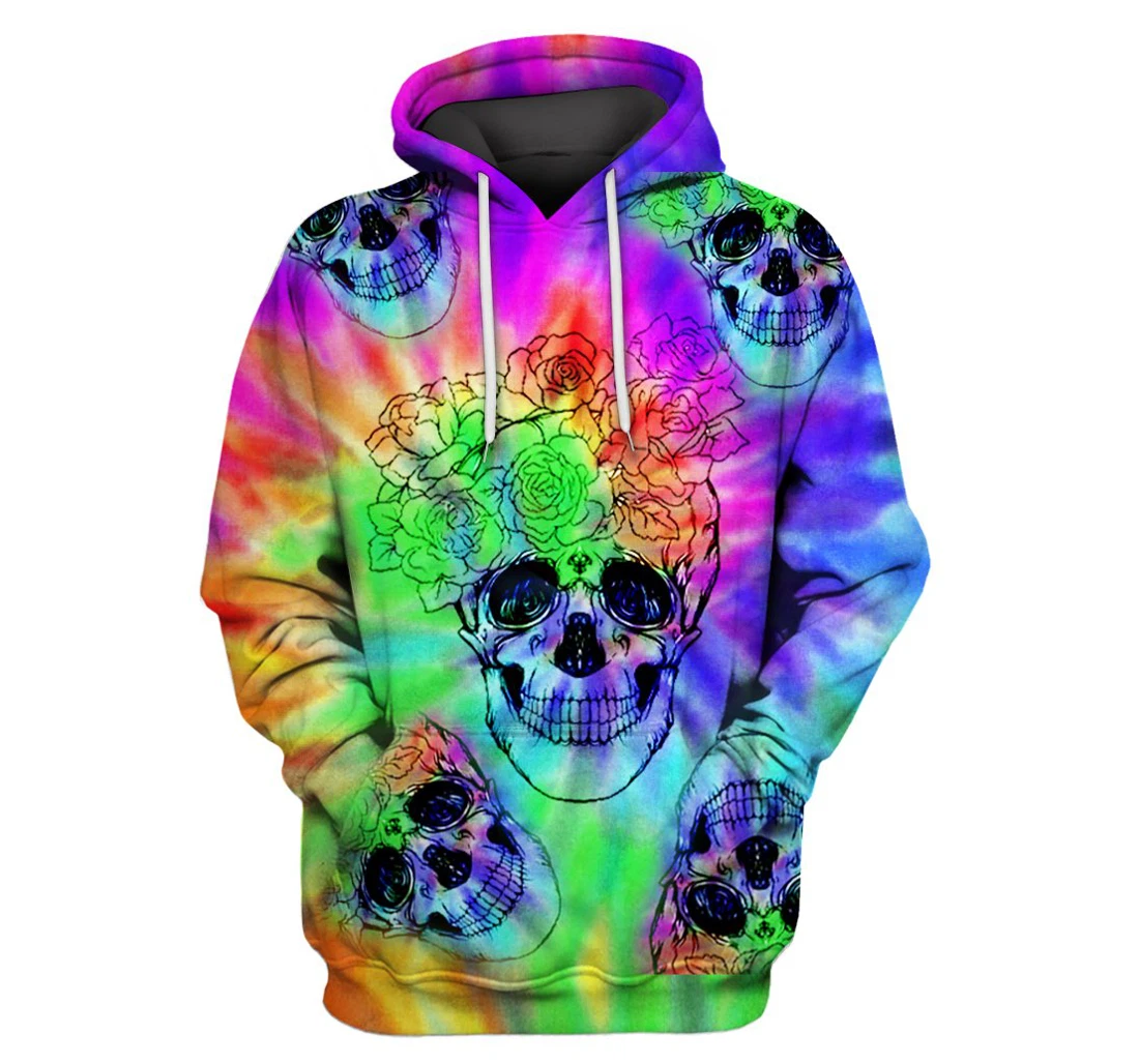 Personalized Skull Tie Dye Sk-3dh-0q-1 - 3D Printed Pullover Hoodie