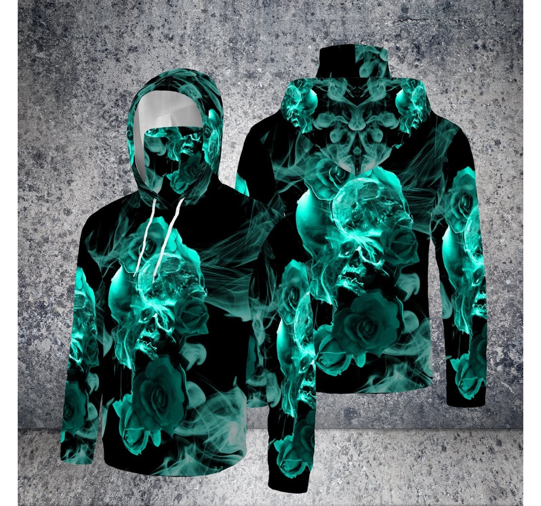 Personalized Green Rose Smoke Skull With Mask Sk-3hm-qs - 3D Printed Pullover Hoodie