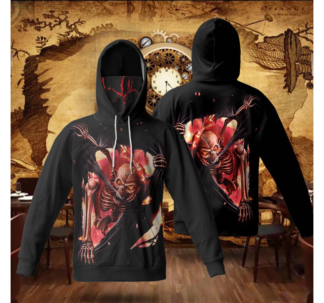Personalized Skull Fire Demon With Mask Sk-3hm-qs - 3D Printed Pullover Hoodie
