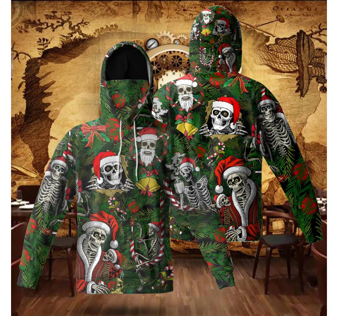 Personalized Skull Christmas With Mask Sk-3hm-0k - 3D Printed Pullover Hoodie