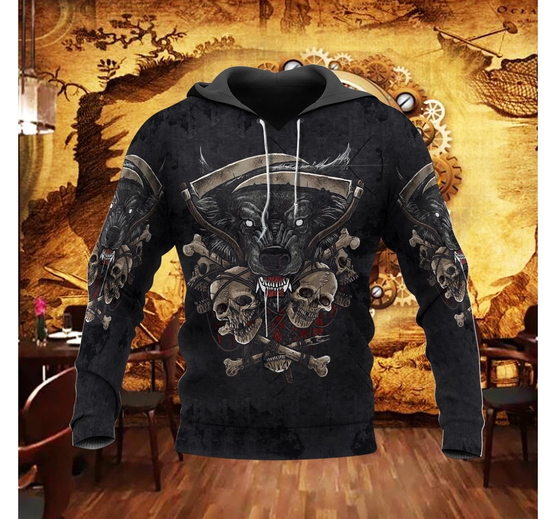 Personalized Skulls With Wolf Sk-3dh-0k - 3D Printed Pullover Hoodie