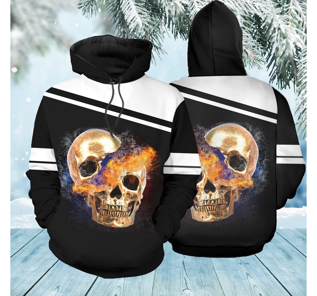 Personalized Skull Fire Water Sk-3dh-0k - 3D Printed Pullover Hoodie