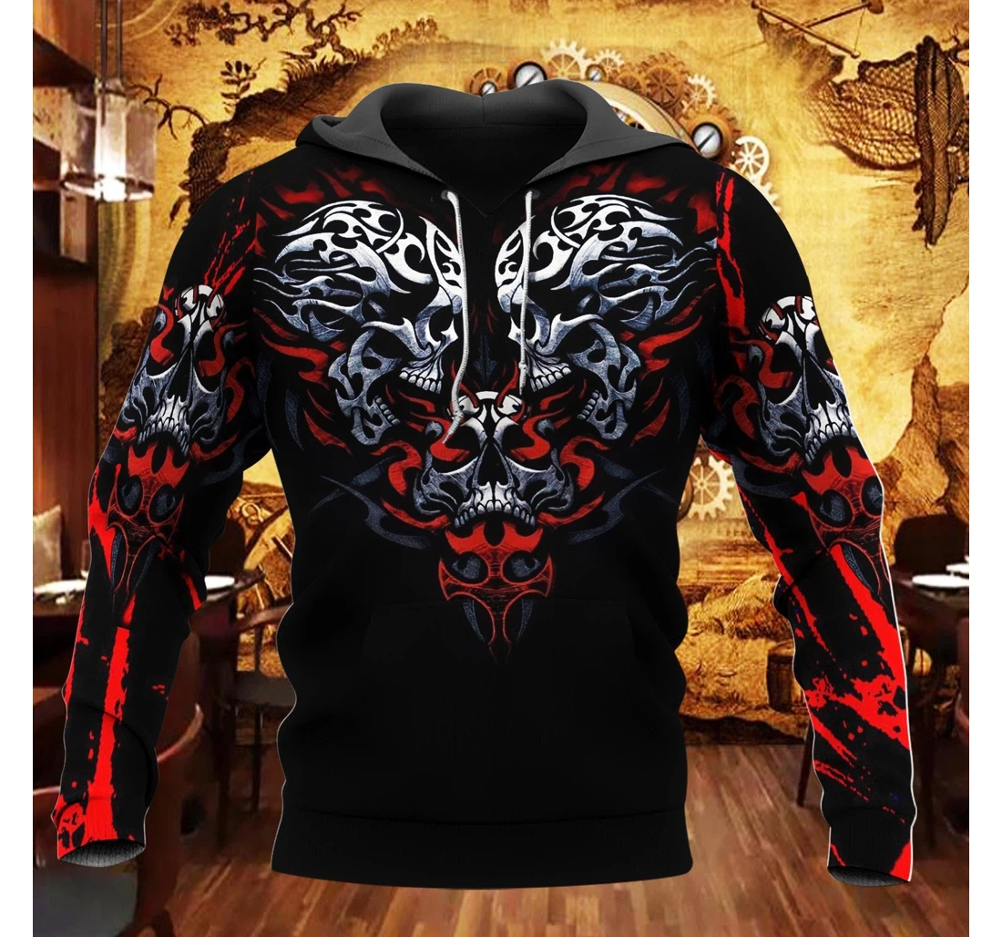 Personalized Red Skull Scary Sk-3dh-0k - 3D Printed Pullover Hoodie