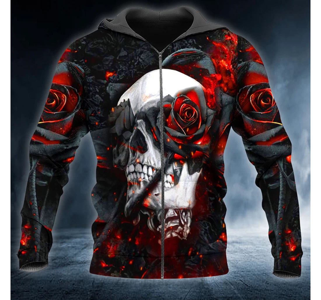 Personalized Zip Hoodie - Roses Eyes Grinning Skull - 3D Printed