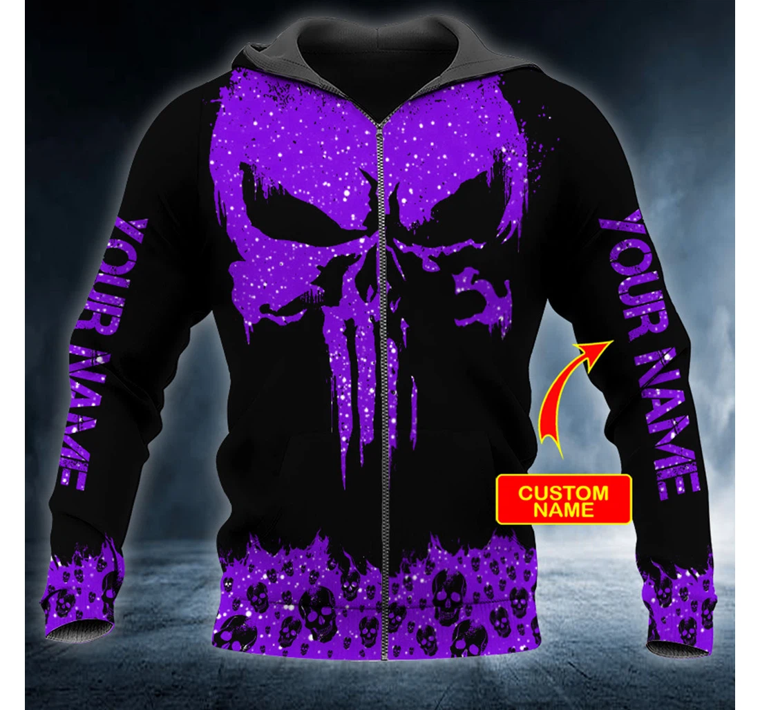 Zip Hoodie - Violet Punisher Skull Personalized - 3D Printed