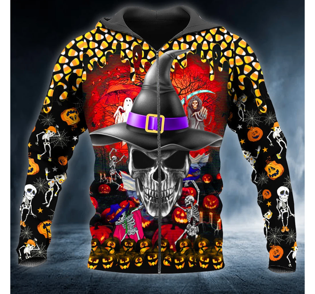 Personalized Zip Hoodie - Witches Party Halloween Skull - 3D Printed
