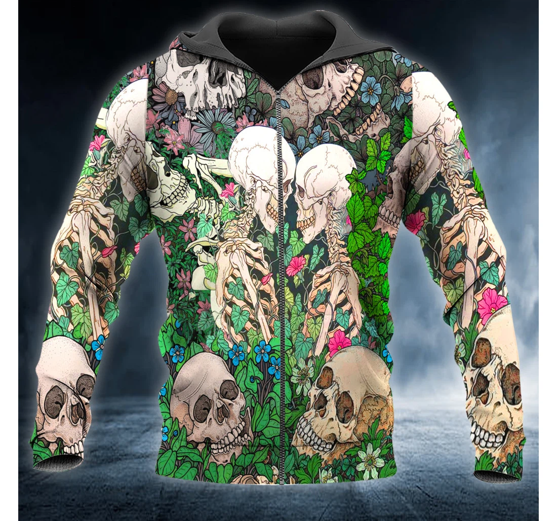 Personalized Zip Hoodie - Skeleton Love Floral Skull - 3D Printed