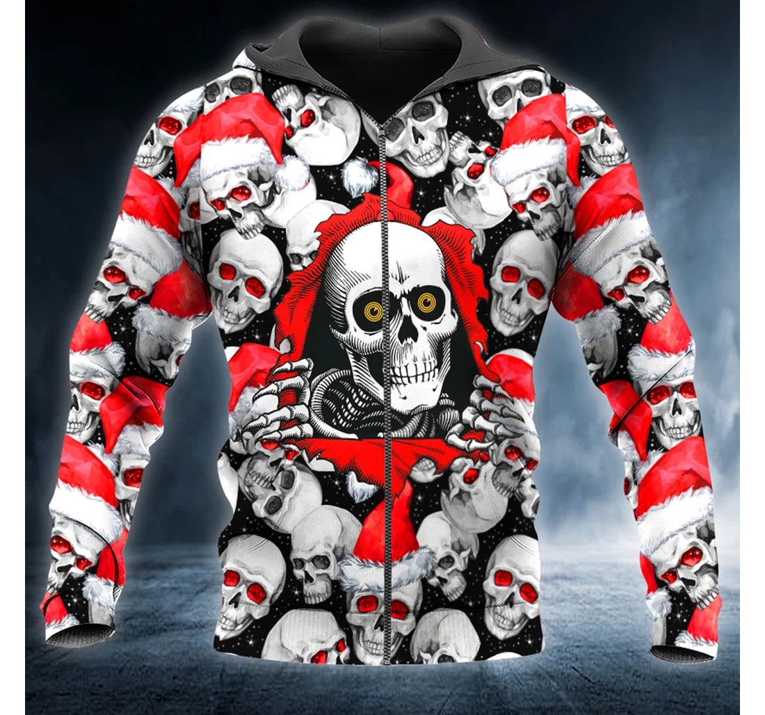 Personalized Zip Hoodie - Xmas Skeleton Ripping Out Santa Skull - 3D Printed