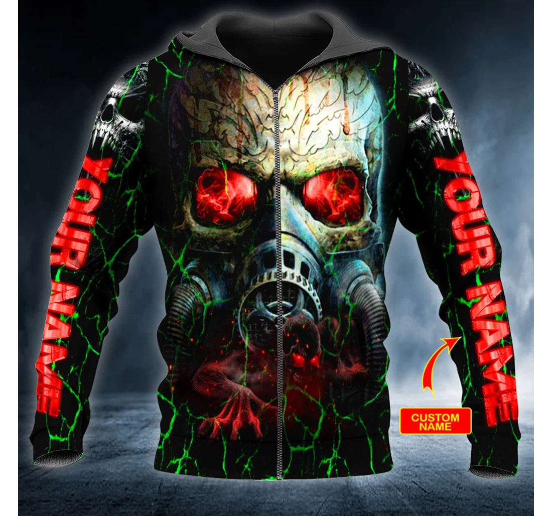 Zip Hoodie - Red Biohazard Toxic Skull Personalized - 3D Printed