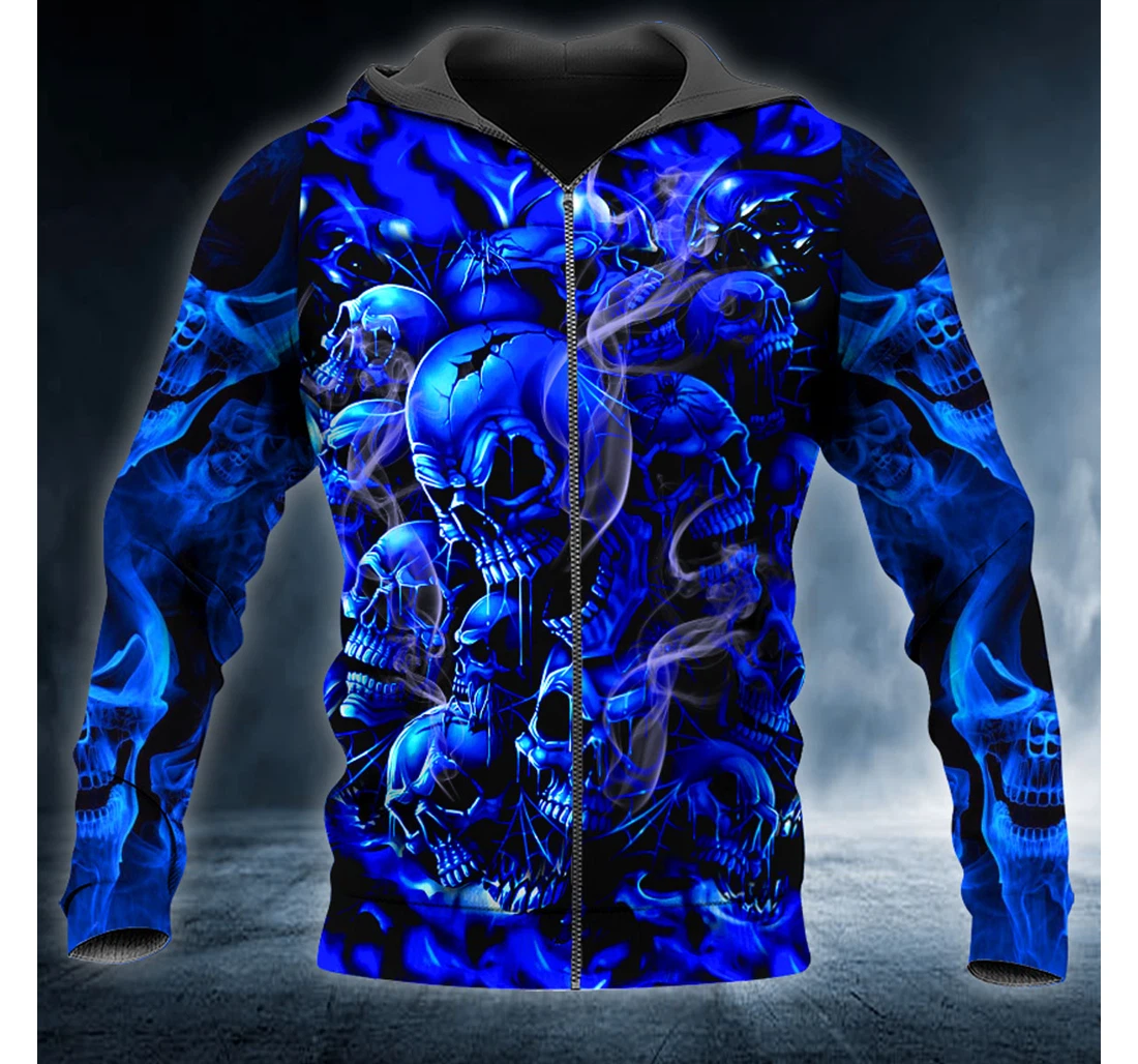Personalized Zip Hoodie - Pile Of Dark Blue Ghost Skull - 3D Printed