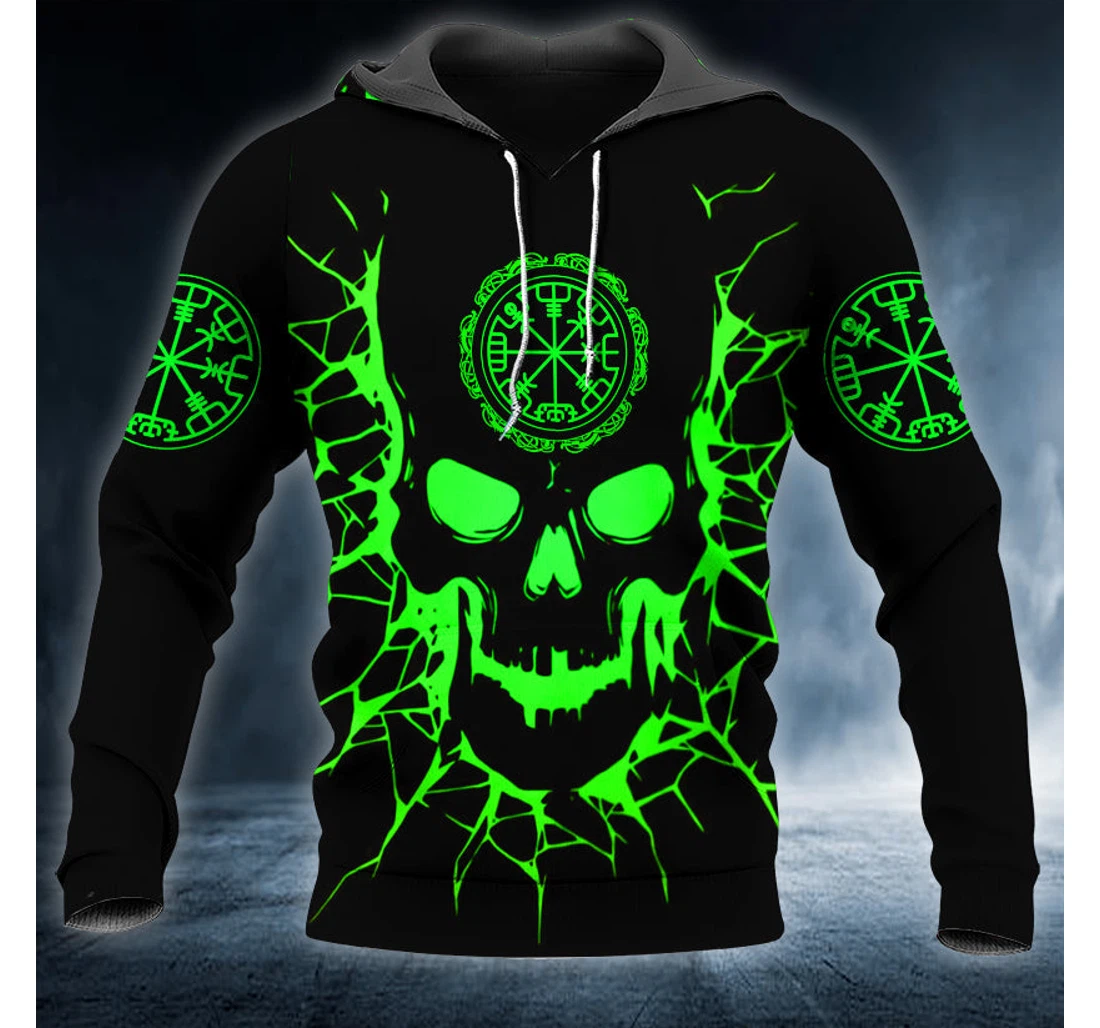 Personalized Neon Green Viking Compass Skull - 3D Printed Pullover Hoodie