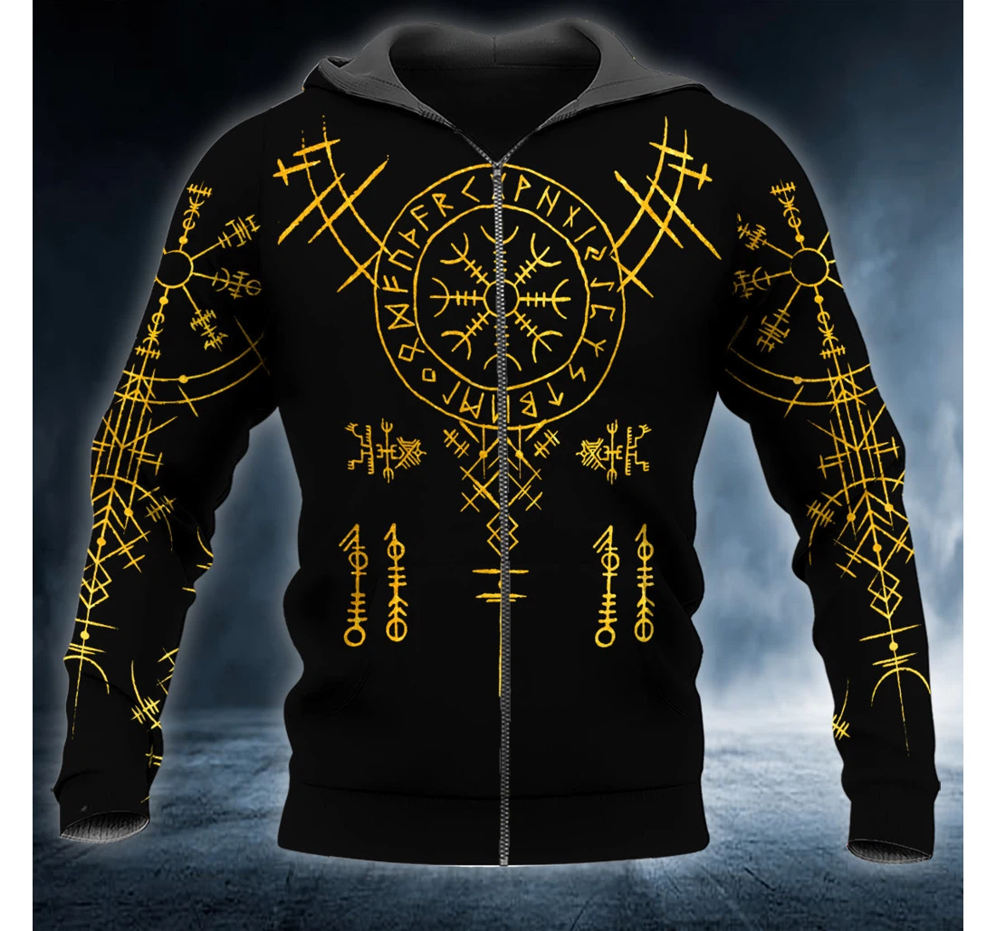 Personalized Zip Hoodie - Helm Of Awe Viking Tattoo - 3D Printed