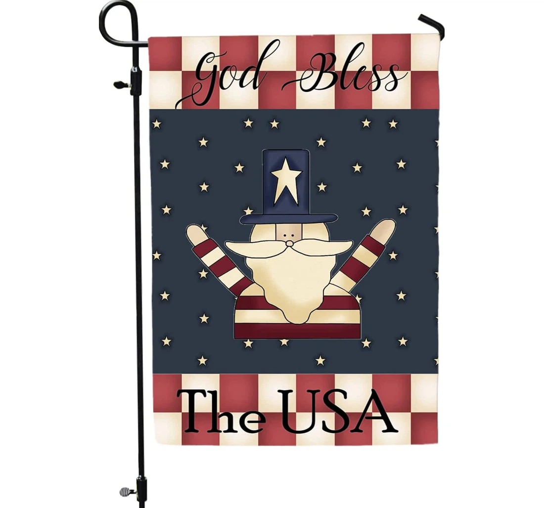 God Bless The Usa Primitive Uncle Sam Patriotic Rustic Country Fourth Of July Americana By Jolly Jon Printed Both-Sides, UV And Fade - Resistant Flag