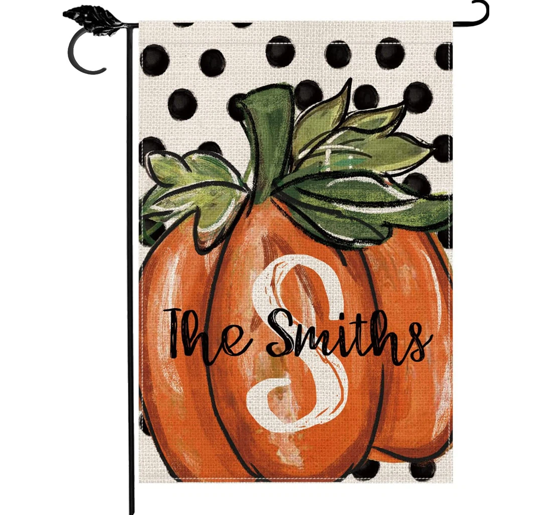 Smile Personalized Fall Pumpkin Custom Monogram Initial Family Last Name, Rustic Printed Both-Sides, UV And Fade - Resistant Flag