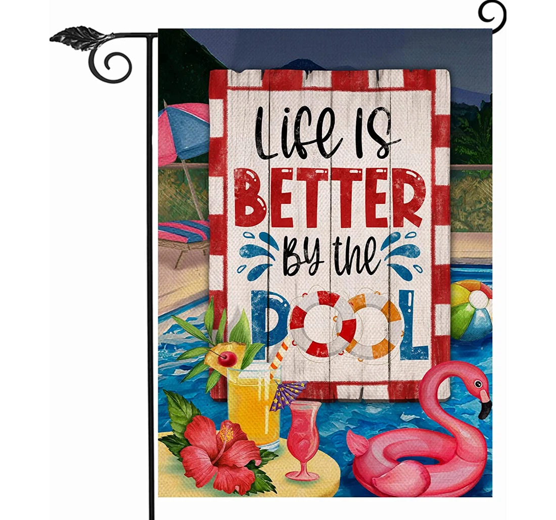 Hzppyz Life Is Better By The Pool Summer Flamingo Juice Printed Both-Sides, UV And Fade - Resistant Flag
