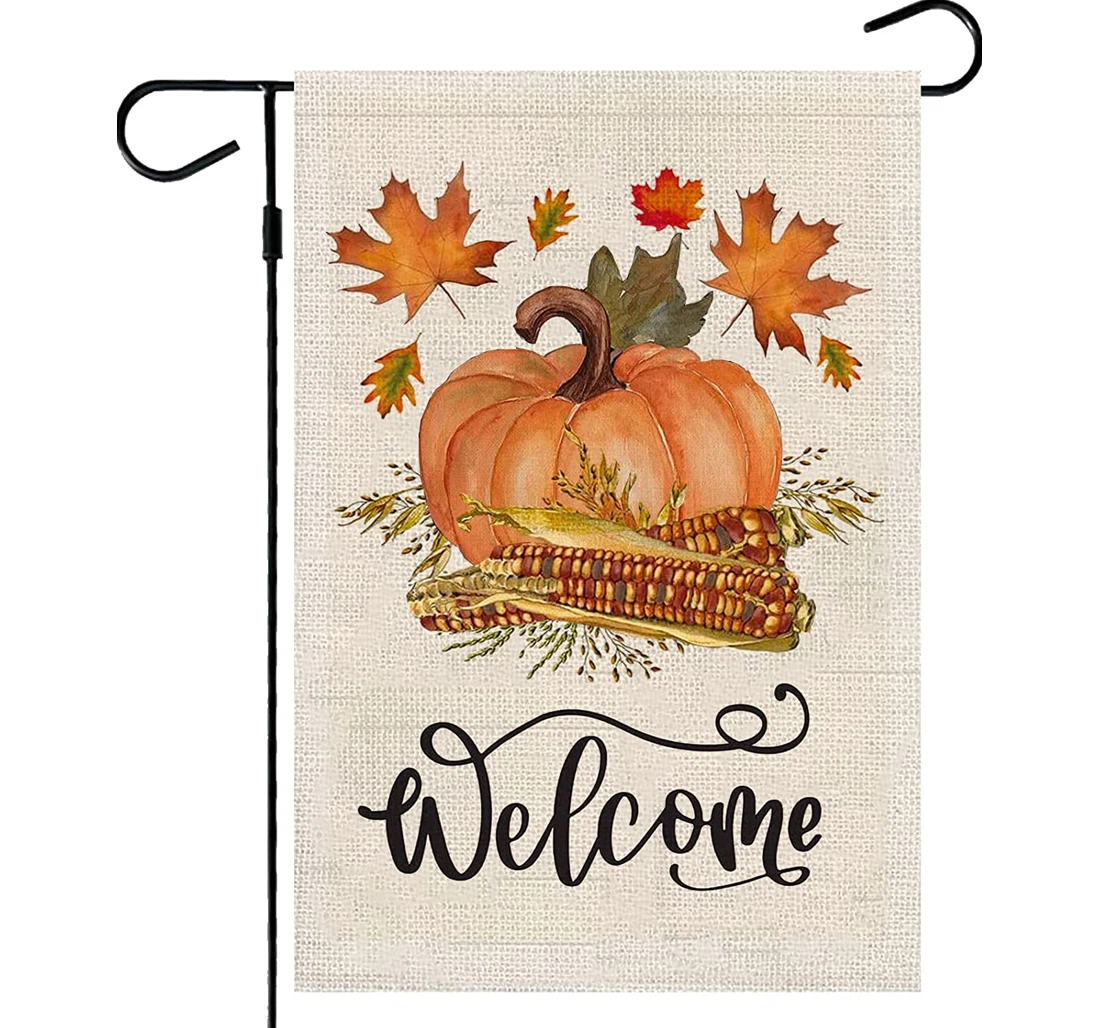 Fall Pumpkin Fall Burlap, Resistant, Autumn Thanksgiving Harvest Corn Pumkin Fall Printed Both-Sides, UV And Fade - Resistant Flag