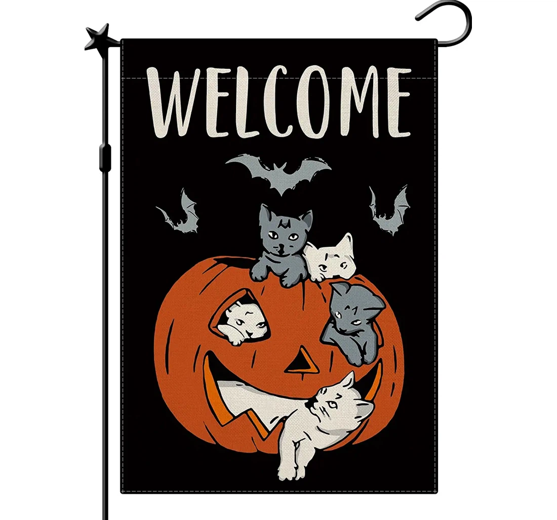 Pumpkin Halloween Pumpkin Halloween Cat Halloween Halloween Rustic Farmhous In Printed Both-Sides, UV And Fade - Resistant Flag