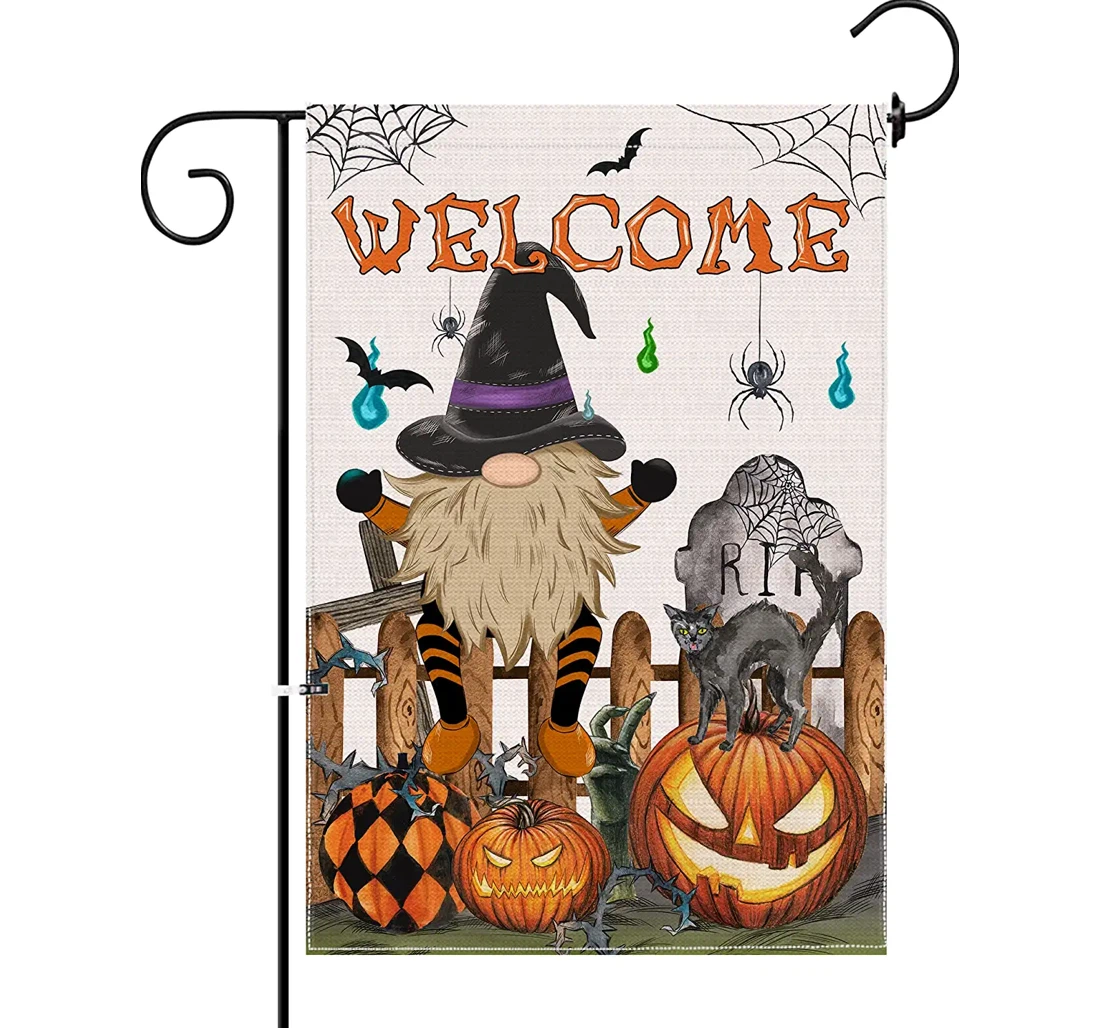 Teacenity Halloween Inch, Cat And Gnome Halloween Festive Halloween Printed Both-Sides, UV And Fade - Resistant Flag