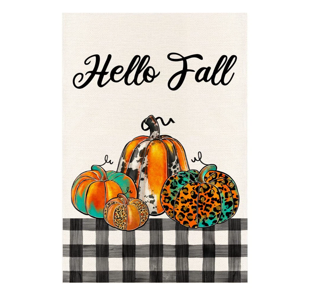 Hello Fall Leopard Pumpkins Autumn Printed Both-Sides, UV And Fade - Resistant Flag