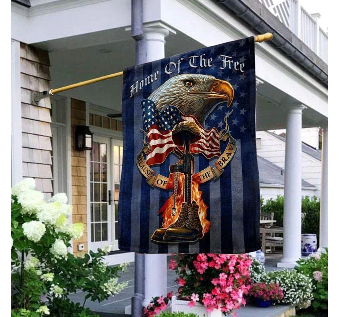 Of The Free Because Of The Brave Eagle Veteran American Veteran Blue American Gi Veteran, Printed Both-Sides, UV And Fade - Resistant Flag