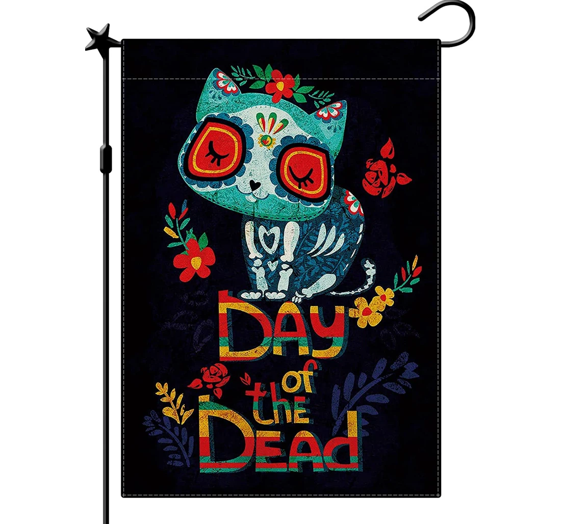 Cute Cat Skeleton Day Of The Dead Halloween Cat Halloween Halloween Rustic Farmhous In Printed Both-Sides, UV And Fade - Resistant Flag