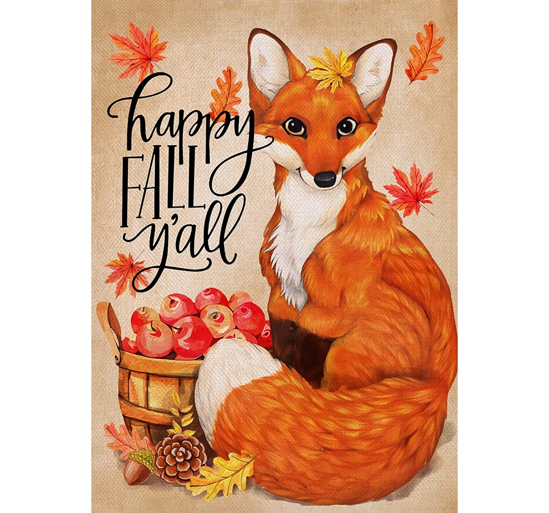 Selmad Happy Fall Y'all Fox Apple Maple Leaf Harvest Autumn Pinecone Printed Both-Sides, UV And Fade - Resistant Flag