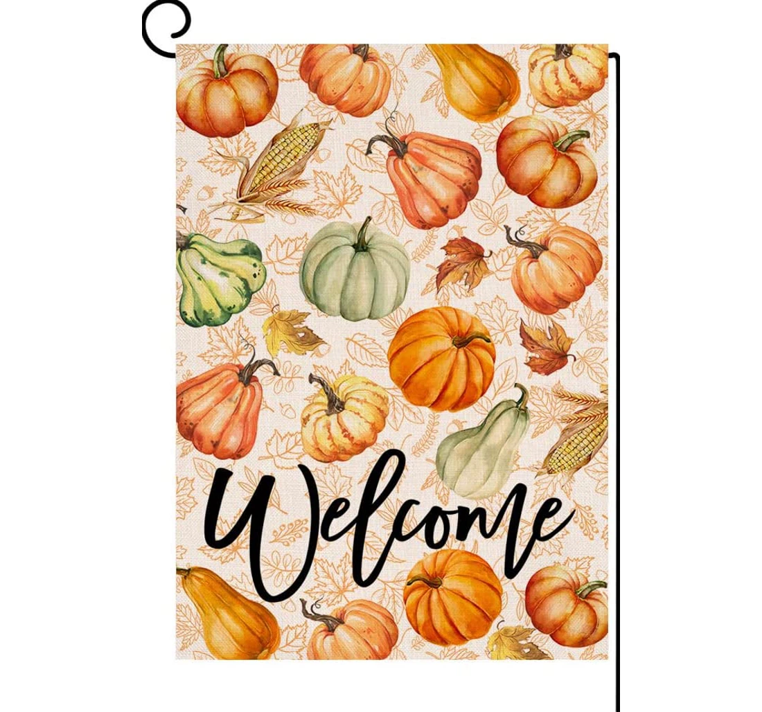 Fall Pumpkin Autumn Maple Leaves Corn Thanksgiving Bw199 Printed Both-Sides, UV And Fade - Resistant Flag