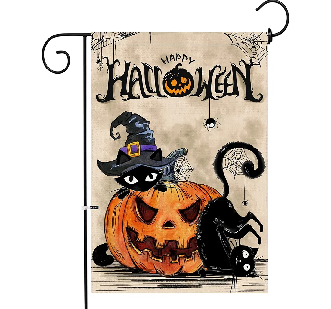 Teacenity Halloween Inch,welcome Pumpkins Cats Pumpkins Seasonal Printed Both-Sides, UV And Fade - Resistant Flag