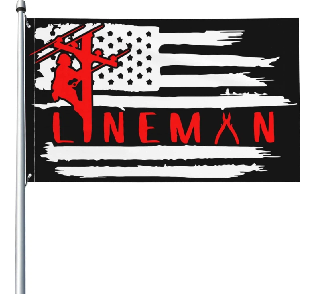 Us Lineman Red Printed Both-Sides, UV And Fade - Resistant Flag