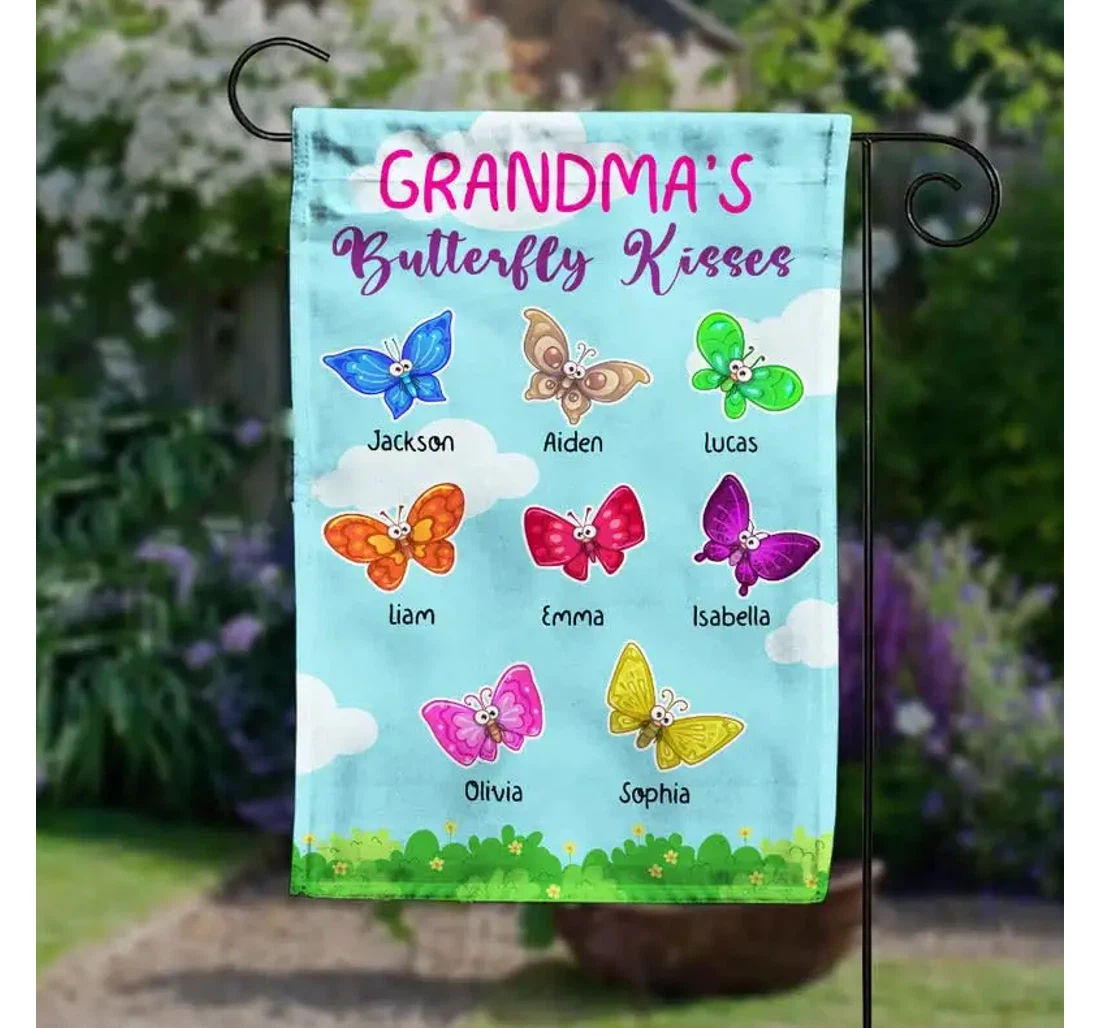 Personalized Grandma's Butterflies Kisses Grandkids Grandma From Grandkids Family Names Unique Grandma Christmas Printed Both-Sides, UV And Fade - Resistant Flag