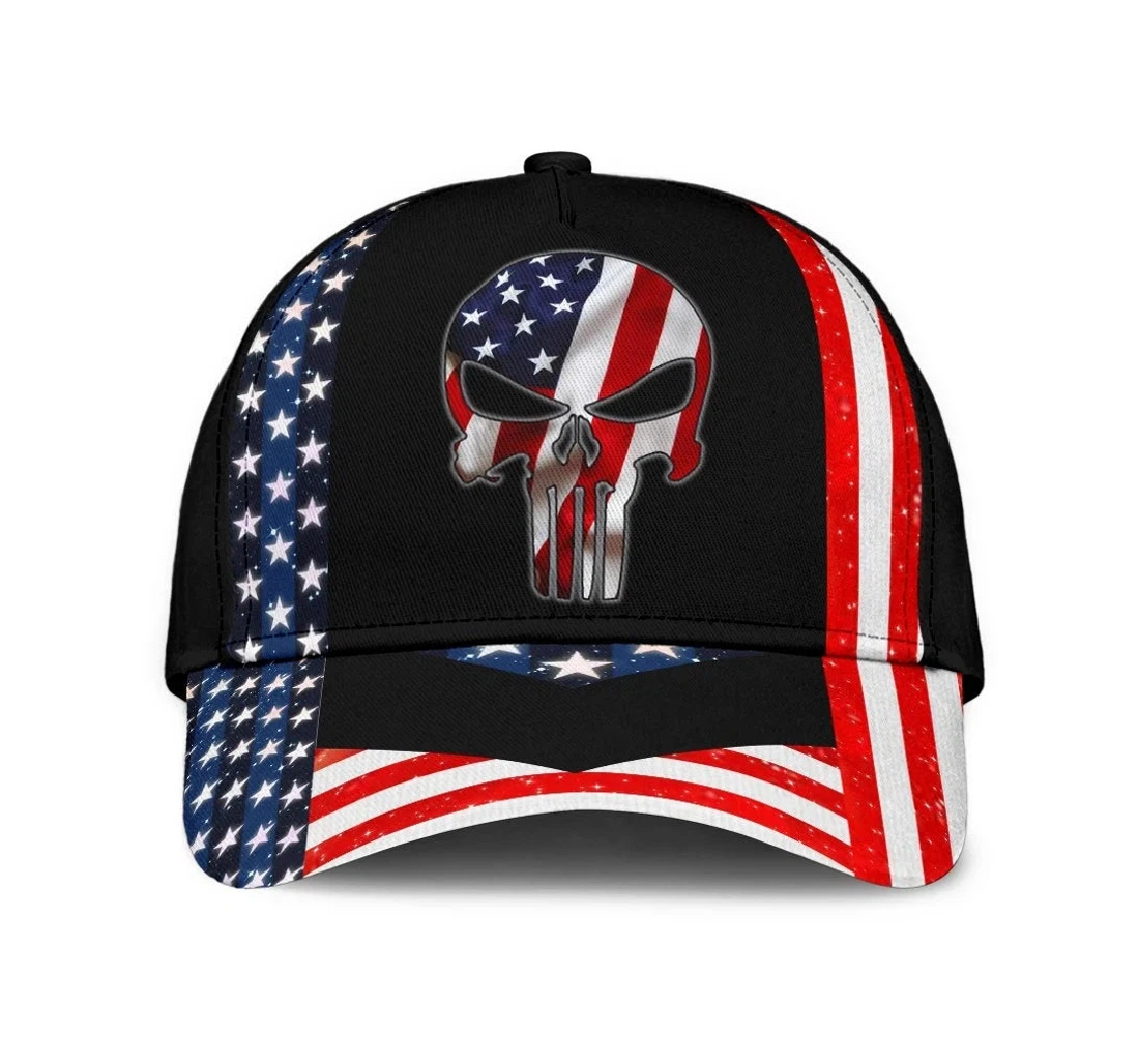 Personalized Usa Flag Independence Day Skull Hat Unisex Snapback, Classic Baseball Cap