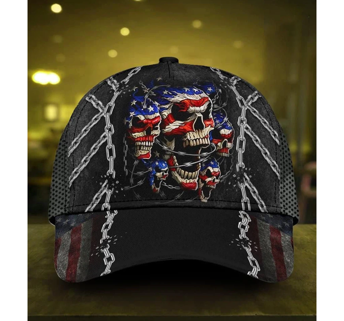 Personalized Independence Day Skull Us Flag Hat Unisex Snapback, Classic Baseball Cap