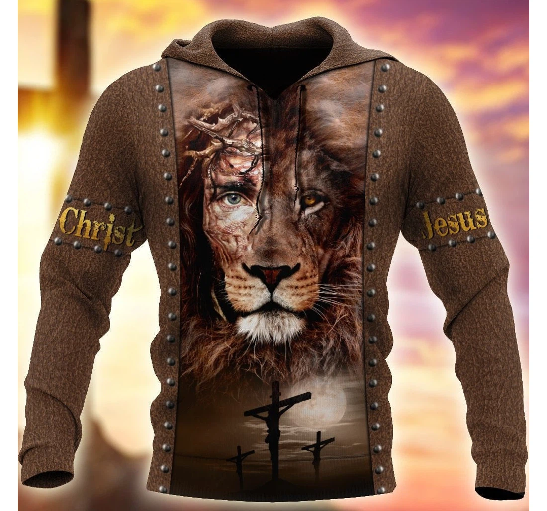 Personalized Lion Jesus Leather Jesus Christian - 3D Printed Pullover Hoodie