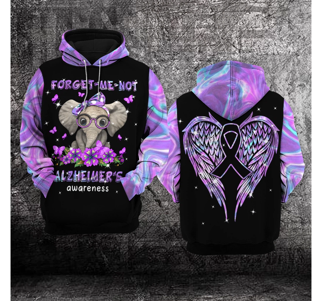 Personalized Forget Me Not Elephant Alzheimer Awareness - 3D Printed Pullover Hoodie