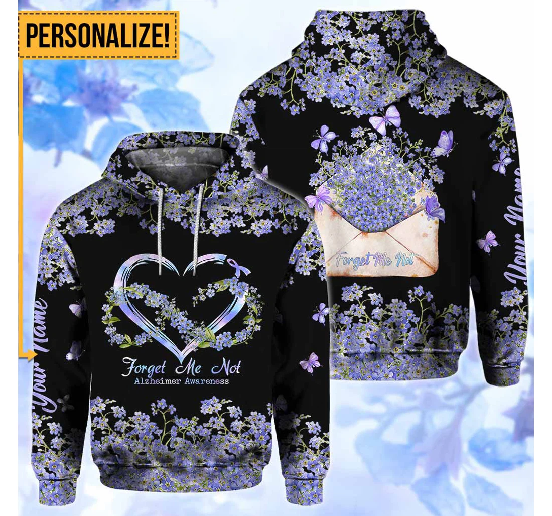 Forget Me Not Alzheimer Awareness Personalized - 3D Printed Pullover Hoodie