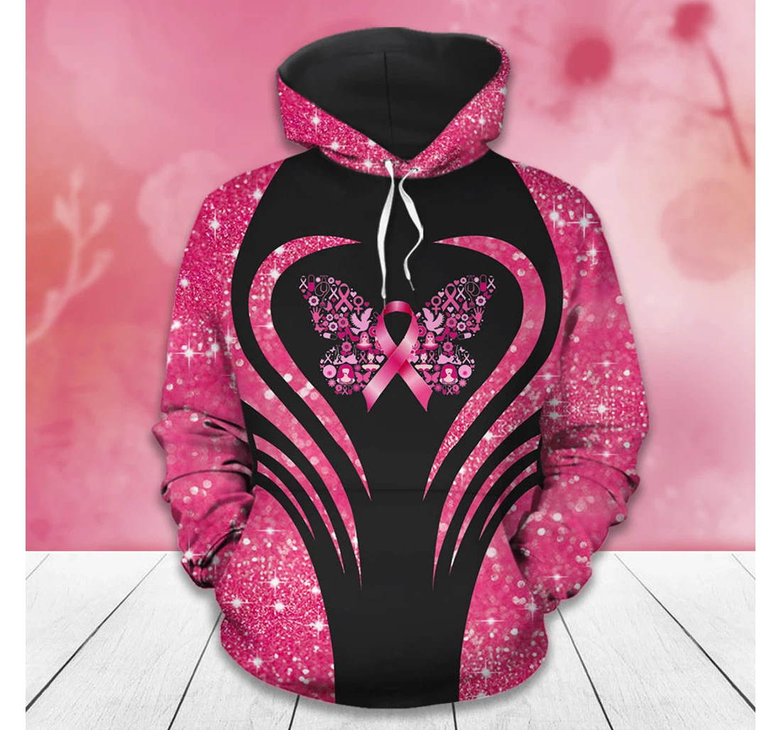 Personalized Heart Ribbon In October We Wear Pink Breast Cancer Awareness - 3D Printed Pullover Hoodie