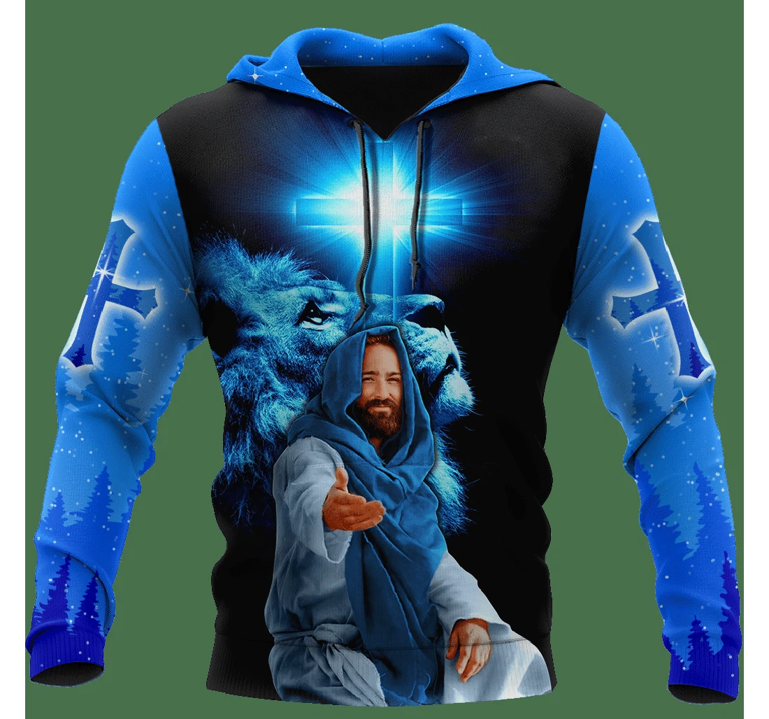 Personalized The Lion Of Judah Jesus Reaching Out His Hand Jesus Christian - 3D Printed Pullover Hoodie