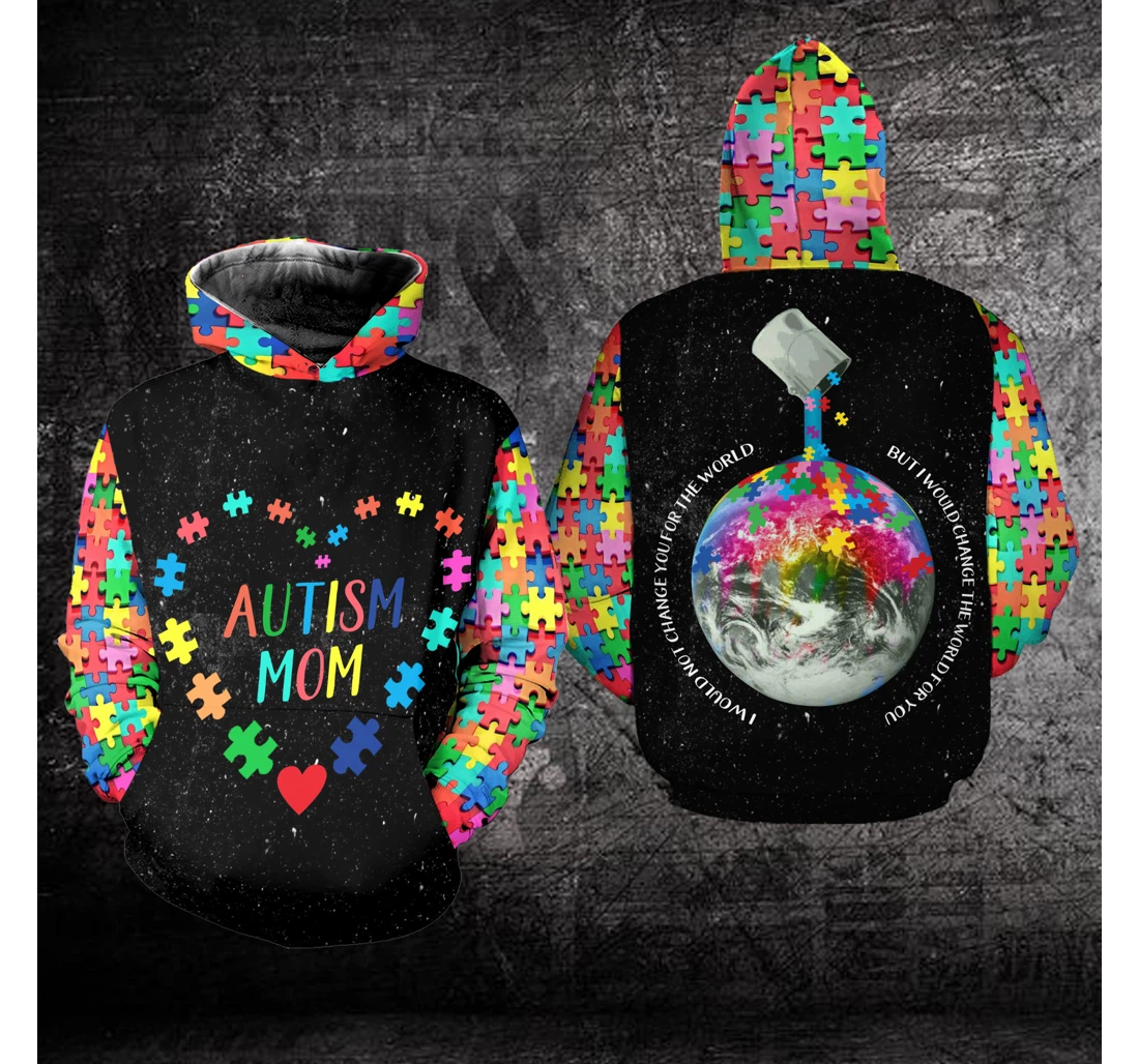 Personalized Autism Mom Earth Autism Awareness - 3D Printed Pullover Hoodie