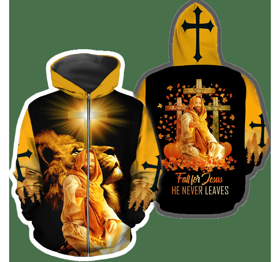 Personalized Fall Jesus He Never Leaves Jesus Christian - 3D Printed Pullover Hoodie