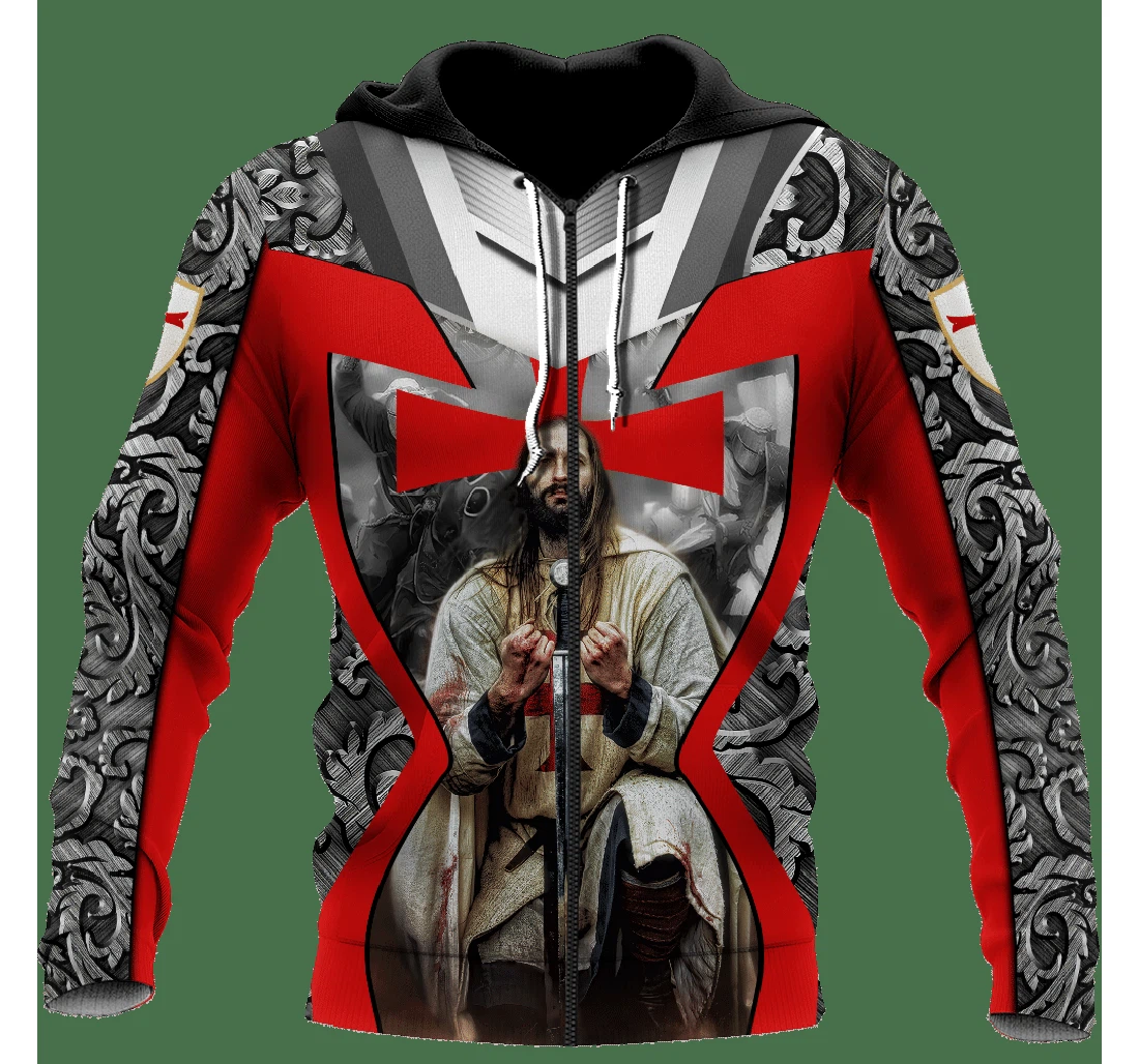 Personalized Knights Templar Jesus Cross Christian - 3D Printed Pullover Hoodie