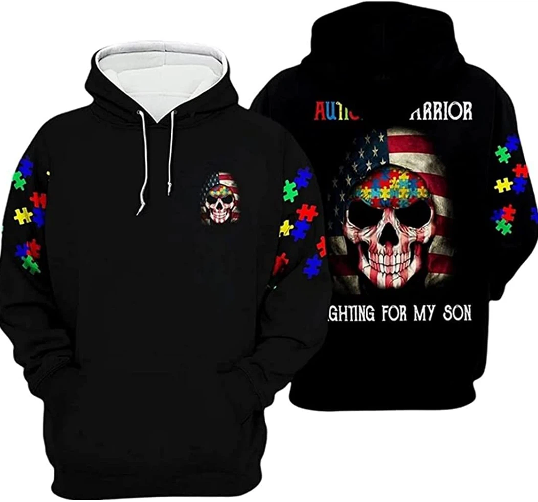 Personalized Autism Dad Fighting My Son American - 3D Printed Pullover Hoodie