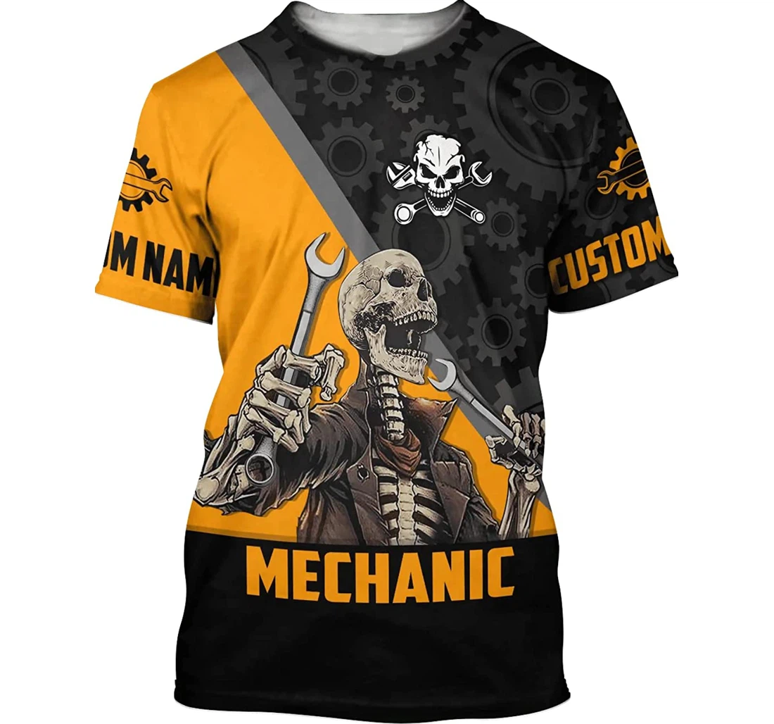 Personalized Mechanic Skeleton Yellow Family - 3D Printed T-shirt