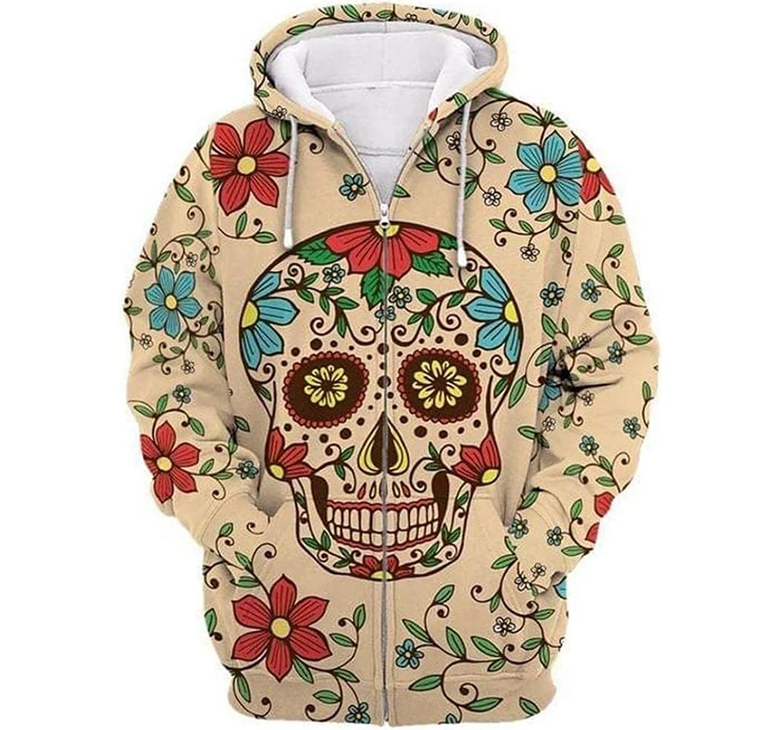 Personalized Skull Tattoo Flowers Father Day - 3D Printed Pullover Hoodie