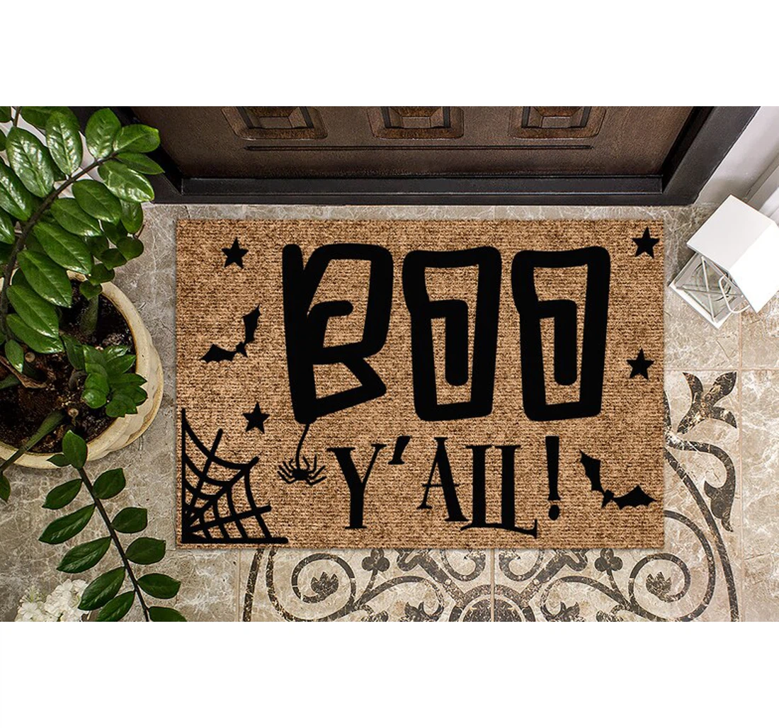 Boo Yall Halloween Funny Halloween Anti-Slip, Water-Absorbent Doormat