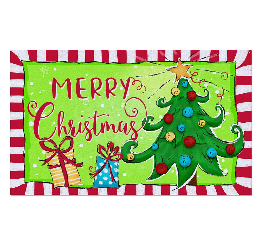 Merry Christmas Christmas Tree Star Christmas Welcome Anti-Slip, Water-Absorbent Doormat